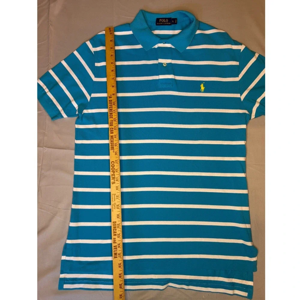 Polo Ralph Lauren Mens Large Turquoise Blue White Striped Short Sleeve Shirt